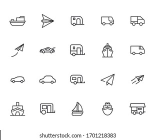 Icon set of transportation. Editable vector pictograms isolated on a white background. Trendy outline symbols for mobile apps and website design. Premium pack of icons in trendy line style.