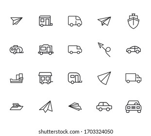 Icon set of transportation. Editable vector pictograms isolated on a white background. Trendy outline symbols for mobile apps and website design. Premium pack of icons in trendy line style.