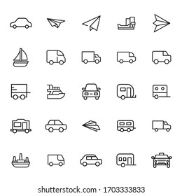 Icon set of transportation. Editable vector pictograms isolated on a white background. Trendy outline symbols for mobile apps and website design. Premium pack of icons in trendy line style.