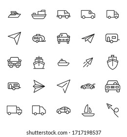 Icon set of transportation. Editable vector pictograms isolated on a white background. Trendy outline symbols for mobile apps and website design. Premium pack of icons in trendy line style.