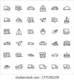 Icon set of transportation. Editable vector pictograms isolated on a white background. Trendy outline symbols for mobile apps and website design. Premium pack of icons in trendy line style.
