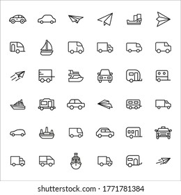 Icon set of transportation. Editable vector pictograms isolated on a white background. Trendy outline symbols for mobile apps and website design. Premium pack of icons in trendy line style.