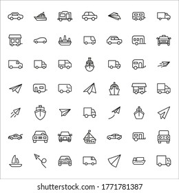 Icon set of transportation. Editable vector pictograms isolated on a white background. Trendy outline symbols for mobile apps and website design. Premium pack of icons in trendy line style.