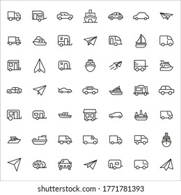 Icon set of transportation. Editable vector pictograms isolated on a white background. Trendy outline symbols for mobile apps and website design. Premium pack of icons in trendy line style.