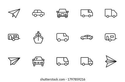 Icon set of transportation. Editable vector pictograms isolated on a white background. Trendy outline symbols for mobile apps and website design. Premium pack of icons in trendy line style.