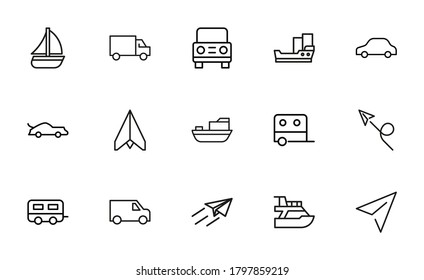 Icon set of transportation. Editable vector pictograms isolated on a white background. Trendy outline symbols for mobile apps and website design. Premium pack of icons in trendy line style.