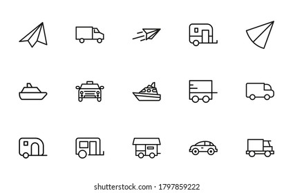 Icon set of transportation. Editable vector pictograms isolated on a white background. Trendy outline symbols for mobile apps and website design. Premium pack of icons in trendy line style.