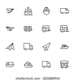 Icon set of transportation. Editable vector pictograms isolated on a white background. Trendy outline symbols for mobile apps and website design. Premium pack of icons in trendy line style.