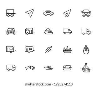 Icon set of transportation. Editable vector pictograms isolated on a white background. Trendy outline symbols for mobile apps and website design. Premium pack of icons in trendy line style.