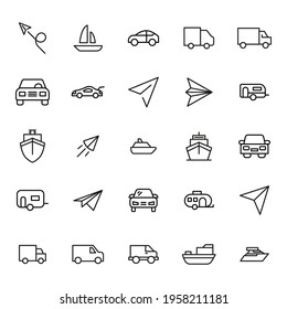 Icon set of transportation. Editable vector pictograms isolated on a white background. Trendy outline symbols for mobile apps and website design. Premium pack of icons in trendy line style.