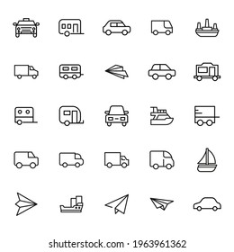 Icon set of transportation. Editable vector pictograms isolated on a white background. Trendy outline symbols for mobile apps and website design. Premium pack of icons in trendy line style.