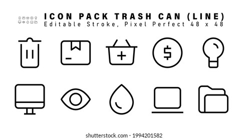 Icon Set of Trash Can Line Icons. Contains such Icons as Light Bulb, Monitor, Views, Drop etc. Editable Stroke. 48x48 Pixel Perfect