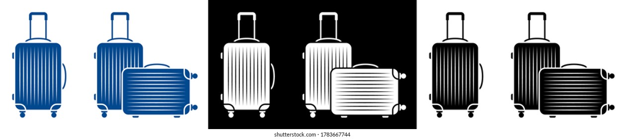 Icon set. Travel bag. Suitcase for luggage on wheels. Transportation of things in transport while on vacation. Minimalistic vector