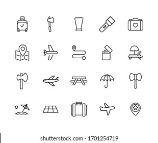 Icon set of travel. Editable vector pictograms isolated on a white background. Trendy outline symbols for mobile apps and website design. Premium pack of icons in trendy line style.