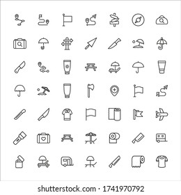 Icon Set of travel. Editierbare Vektorpiktogramme auf weißem Hintergrund isoliert. Trendy Umrisssymbole für mobile Apps und Webseitendesign. Premium Icons im trendigen Line Stil.