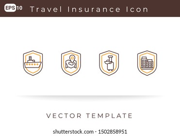 Icon Set Travel Insurance, Ship, Hotel, Map, Suitcase For Website, Infographic Element. Vector Illustration