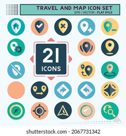 Juego de iconos Viajes y Mapa - Estilo plano - Ilustración simple, trazo editable, Vector de plantillas de diseño, Buena para impresiones, afiches, anuncios, anuncios, gráficos de información, etc.