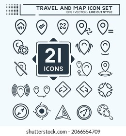 Icon Set Travel and Map - Line Cut Style - Simple illustration, Editable stroke, Design template vector, Good for prints, posters, advertisements, announcements, info graphics, etc.