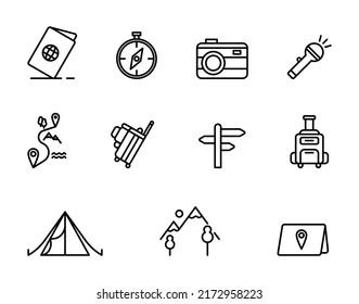 Icon Set of Travel. Simple and Minimalist Line. Easy to use. I con of Compass, Maps, Location and Everything About Travel. Let's Make Your Design Easier.