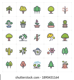 Icon set - Tree and Natural icon outline stroke with color vector illustration on white background