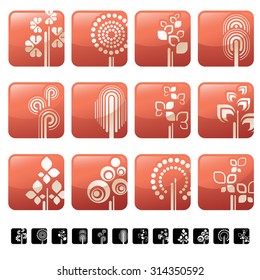 Icon set with tree and nature silhouettes