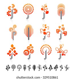 Icon set with tree and nature silhouettes
