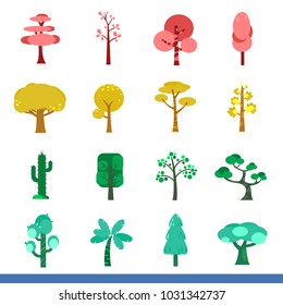 Icon set of trees in colors, vector images, green earth concept