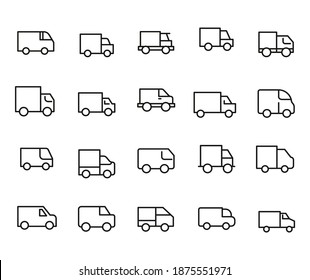 Juego de iconos de un camión. Pictogramas vectoriales editables aislados en un fondo blanco. Símbolos de diseño para aplicaciones móviles y diseño de sitios web. Paquete premium de iconos en estilo de línea de moda.