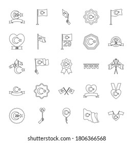 conjunto de iconos de diseño de república turca sobre fondo blanco, estilo de línea, ilustración vectorial