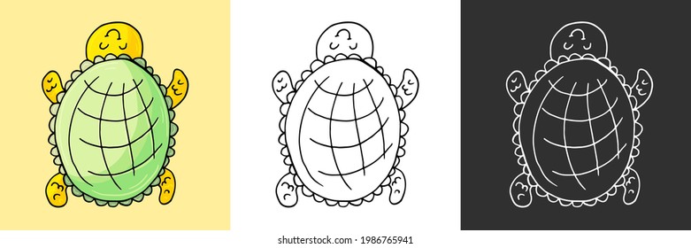 Icon set. Turtle. Marine theme icon in hand draw style. Icon, badge, sticker, print for clothes