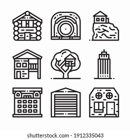 Icon Set Type Of Houses for different seasons Line