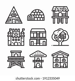 Icon Set Type Of Houses for different seasons Line