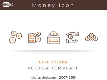 Icon Set type of money For Website  Infographic Element. Vector Illustration