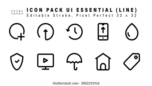 Icon Set of Ui Essential Line Icons. Contains such Icons as Water, Secured, Computer Video, Protection etc. Editable Stroke. 32 x 32 Pixel Perfect