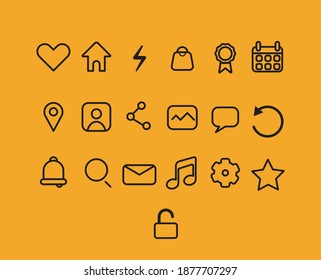 conjunto de iconos en las aplicaciones UI y UX