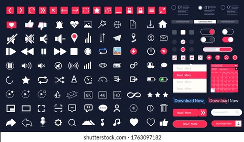 Icon set UI, UX kit for mobile applications and websites. Universal user interface template with responsive design, tools and buttons.  Web design widget collection for mobile application interface