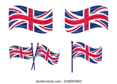 Icon set of United kingdom flag Flag. Grunge style. Vector illustration