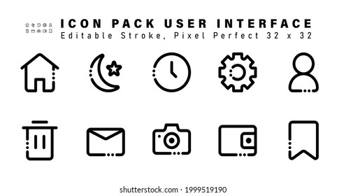 Icon Set of User Interface Line Icons. Contains such Icons as User, Trash, Email, Camera etc. Editable Stroke. 32 x 32 Pixel Perfect
