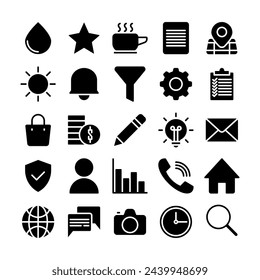 icon set user interface icon, phone, people, user, money, graph, clock icon, elements for design with solid icon style has EPS file