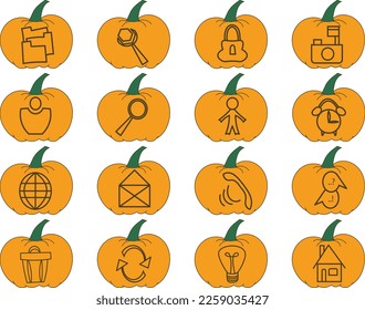 Icon set with user interface symbols with orange pumpkins for Halloween and Thanksgiving decorations