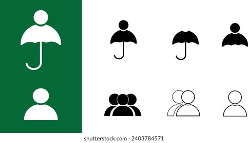 Conjunto de iconos usuario y paraguas. Ilustración del vector de logotipo. Fondo y logotipo de iconos editables
