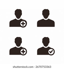 icon set of users with check mark and plus sign