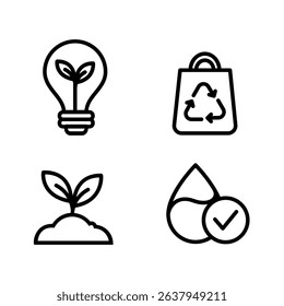 Icon set using natural energy for life purposes. Environmental energy protection. use of rainwater for harvesting. Icon set black and white