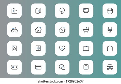 icon set for UX UI web element design on gradient white blue background