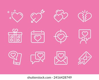 icon set for valentine's day with pink background