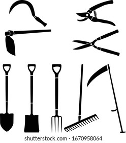 Icon set of a variety of farm tools, isolated, ready for die cutting machine