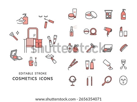 Icon set of various cosmetics and skin care products