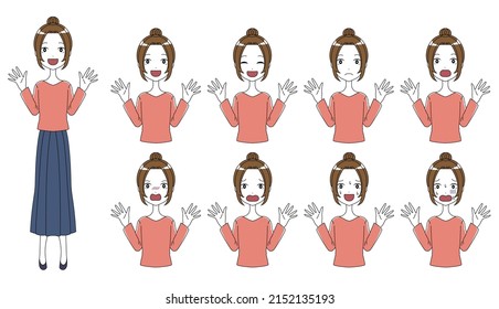Icon set of various facial expressions of women in amazing poses