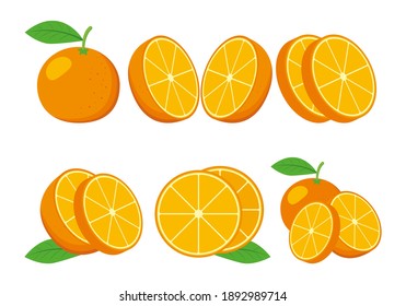 Icon-Satz von verschiedenen Früchten - orange einzeln auf weißem Hintergrund. Vektorgrafik