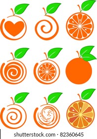 icon set of various fruit - orange isolated on White background. Vector illustration